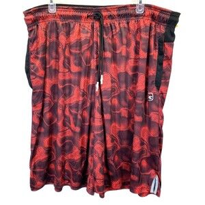 And1 Mens "Post Up" Polyester Basketball Shorts Red Swirl Print Drawstring 3XL